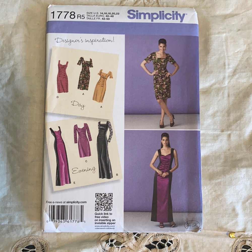Simplicity 1778 dress pattern 14-22
